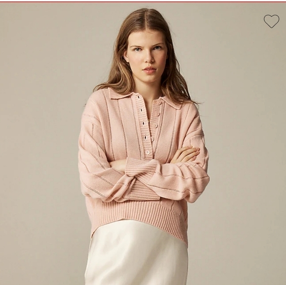 New J Crew Cashmere pointelle sweater-polo CK760 $288 Retail Size M - Picture 1 of 7